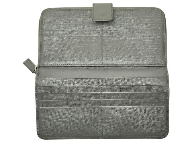 Prada Gray Saffiano Leather Long Wallet Brown - view 6