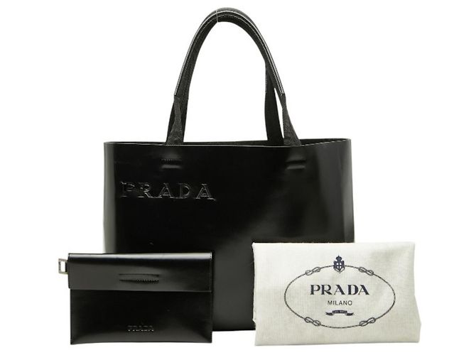 Borsa tote in pelle nera con logo Prada Nero - vista 10