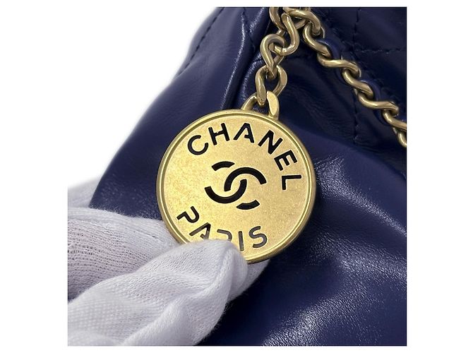 Borsa a spalla in pelle blu navy Chanel - vista 12