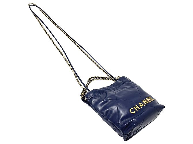 Borsa a spalla in pelle blu navy Chanel - vista 4