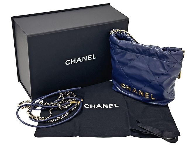 Borsa a spalla in pelle blu navy Chanel - vista 8