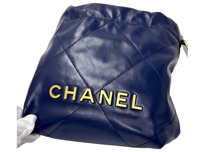 Borsa a spalla in pelle blu navy Chanel - vista 9