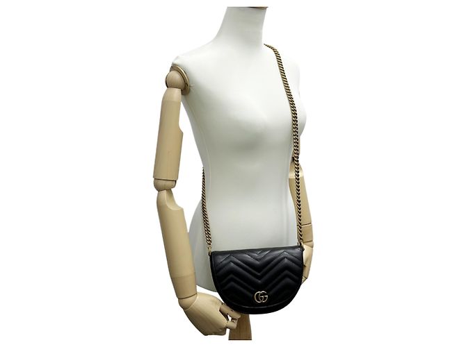 Borsa a Spalla in Pelle GG Marmont di Gucci Nero - vista 7