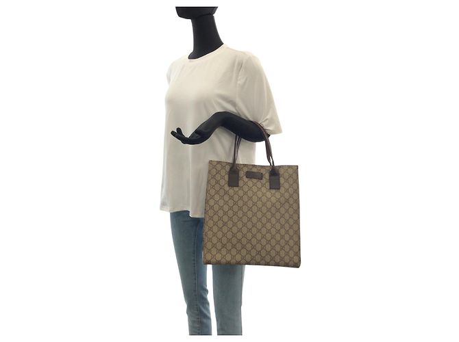 Gucci GG Supreme Canvas Leder Tragetasche Braun - Ansicht 7