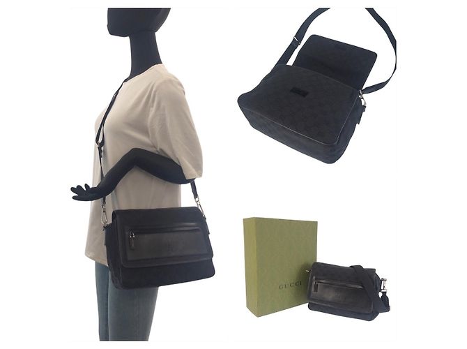 Borsa a spalla in tela GG nera in pelle Gucci Nero - vista 6