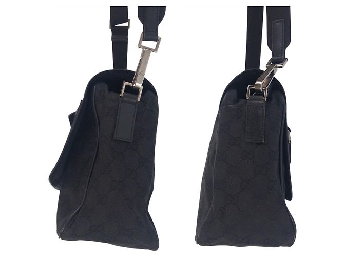 Borsa a spalla in tela GG nera in pelle Gucci Nero - vista 7