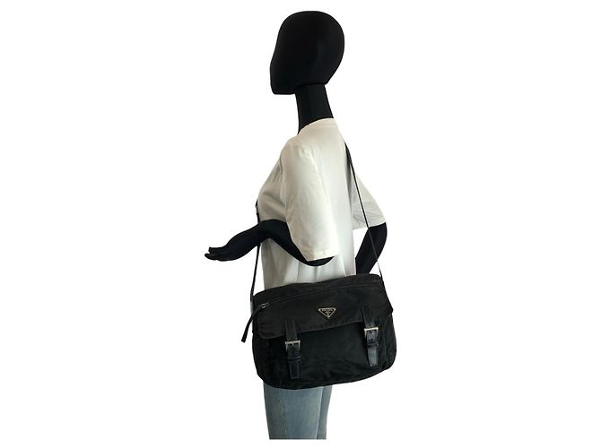 Bolsa de ombro Prada em nylon tessuto com logo triangular Preto - vista 6