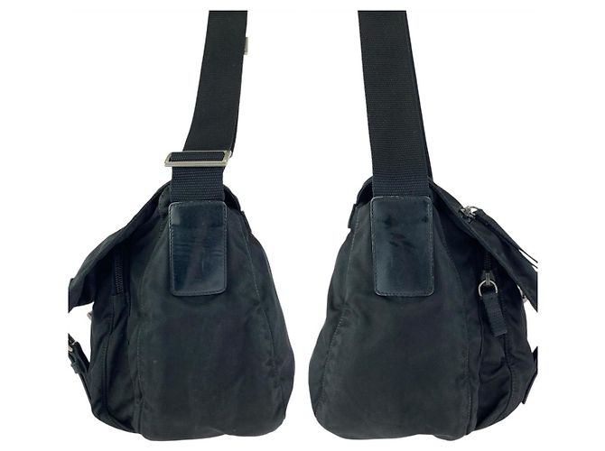 Bolsa de ombro Prada em nylon tessuto com logo triangular Preto - vista 7
