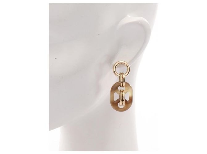 Hermès Pendientes Eurydice PM en oro chapado y cuerno de búfalo Dorado Metálico - vista 3