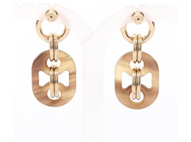 Hermès Pendientes Eurydice PM en oro chapado y cuerno de búfalo Dorado Metálico - vista 4