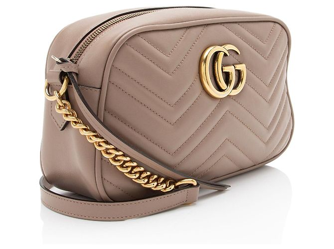 Bolso de cámara pequeño Gucci Matelassé de cuero GG Marmont Castaño Beige - vista 2