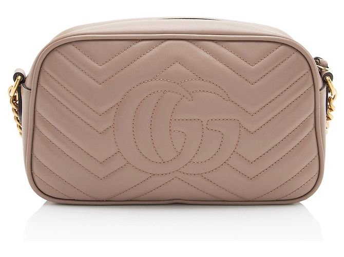 Bolso de cámara pequeño Gucci Matelassé de cuero GG Marmont Castaño Beige - vista 3