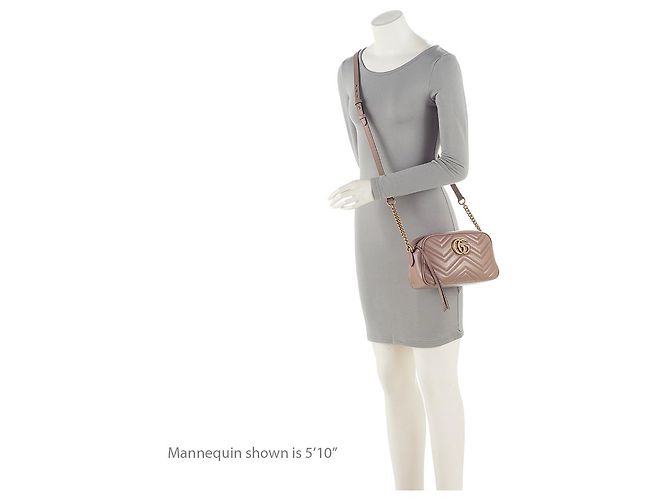 Bolso de cámara pequeño Gucci Matelassé de cuero GG Marmont Castaño Beige - vista 5
