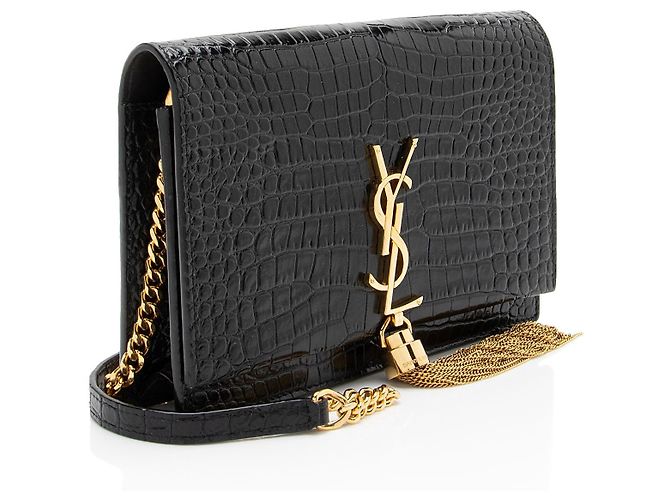 Saint Laurent Monogramm Kate Quaste Kettenbörse aus Krokoleder Schwarz - Ansicht 2