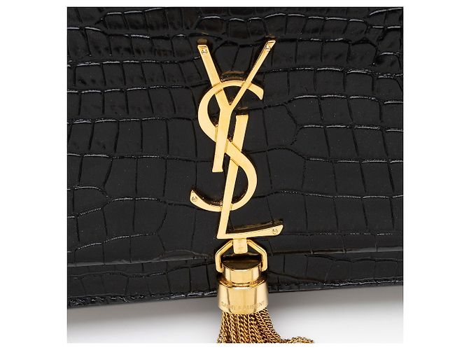 Saint Laurent Monogramm Kate Quaste Kettenbörse aus Krokoleder Schwarz - Ansicht 9