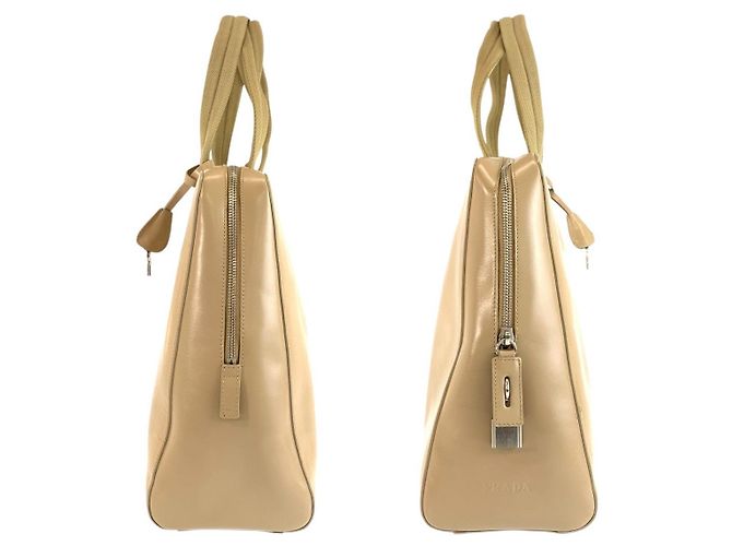 Borsa Tote in Pelle Prada Marrone Beige - vista 8