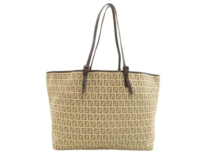 Fendi Zucca-Muster Tote Bag Schwarz Beige - Ansicht 2