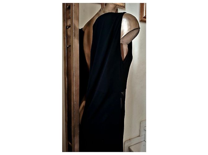 Luisa Spagnoli Abito lungo nero con inserti in tulle e gonna a spacchi laterali - vista 11