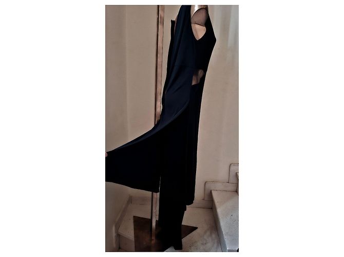 Luisa Spagnoli Abito lungo nero con inserti in tulle e gonna a spacchi laterali - vista 12