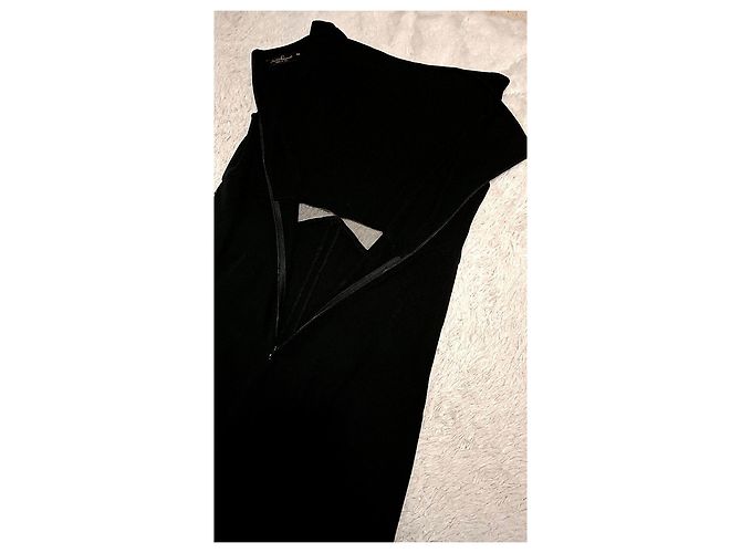 Luisa Spagnoli Abito lungo nero con inserti in tulle e gonna a spacchi laterali - vista 15