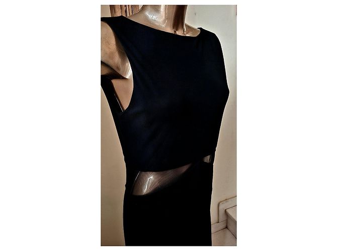 Luisa Spagnoli Abito lungo nero con inserti in tulle e gonna a spacchi laterali - vista 5