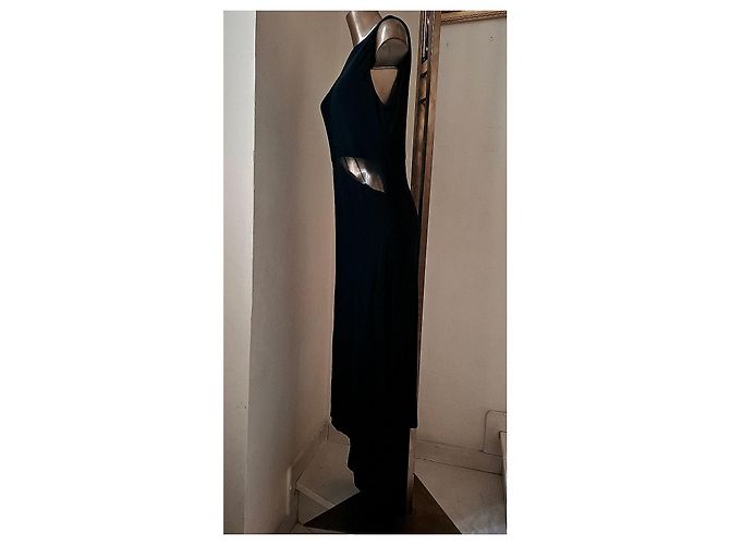 Luisa Spagnoli Abito lungo nero con inserti in tulle e gonna a spacchi laterali - vista 8