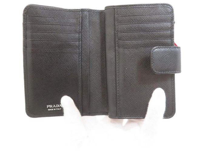 Prada Saffiano Leder Bi-Fold Geldbörse Schwarz - Ansicht 4