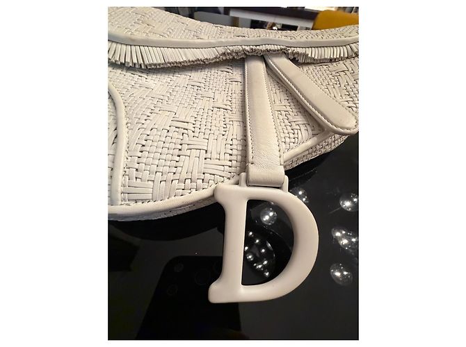 Dior Saddle sella in pelle bianca intrecciata Bianco - vista 10