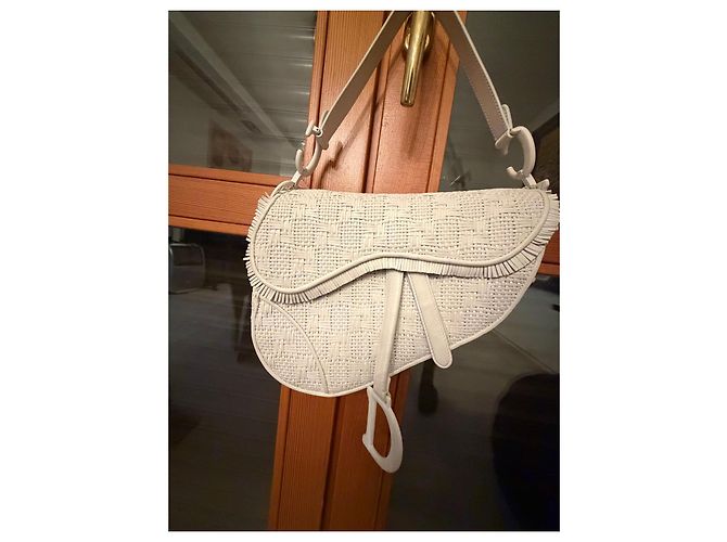 Dior Saddle sella in pelle bianca intrecciata Bianco - vista 11