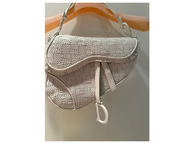 Dior Saddle sella in pelle bianca intrecciata Bianco - vista 12