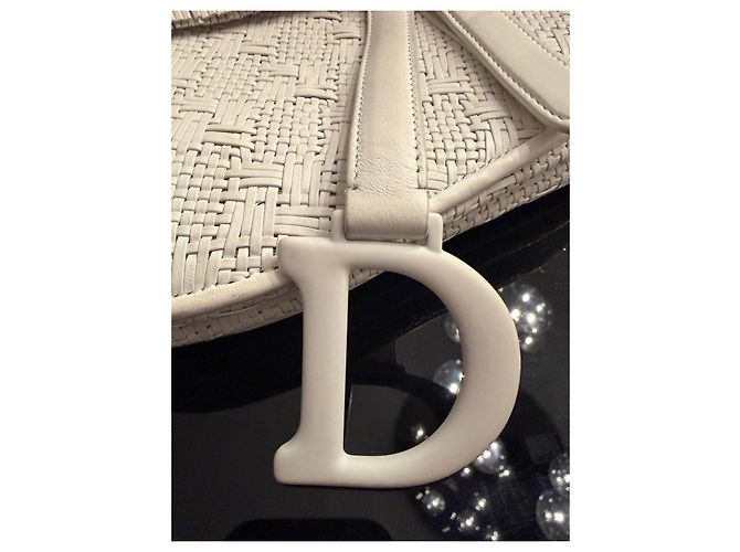 Dior Saddle sella in pelle bianca intrecciata Bianco - vista 2