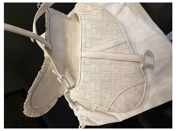 Dior Saddle sella in pelle bianca intrecciata Bianco - vista 7