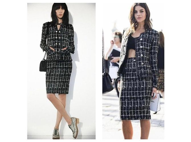 Timeless Chanel 14P Black Grid Tweed Braided Trim Double Breasted Jacket FR 36 Silvery White - view 7