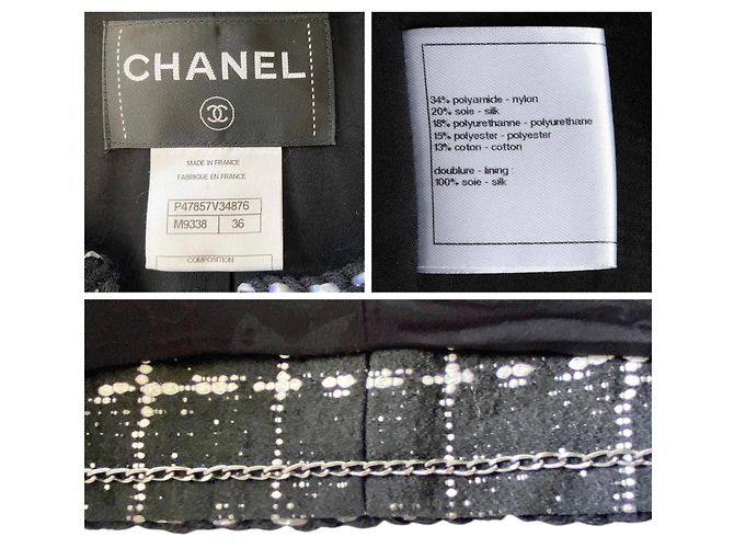 Timeless Chanel 14P Black Grid Tweed Braided Trim Double Breasted Jacket FR 36 Silvery White - view 8