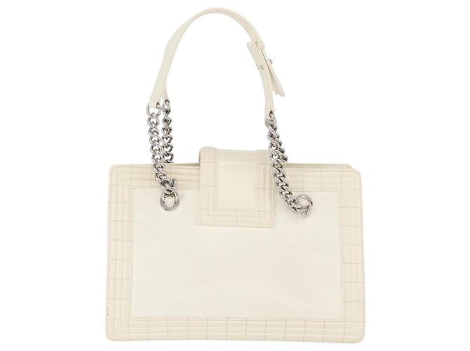 Borsa Boy Chanel in pelle verniciata bianca con catena, CC argento, Auth YKZ1054A Bianco - vista 3