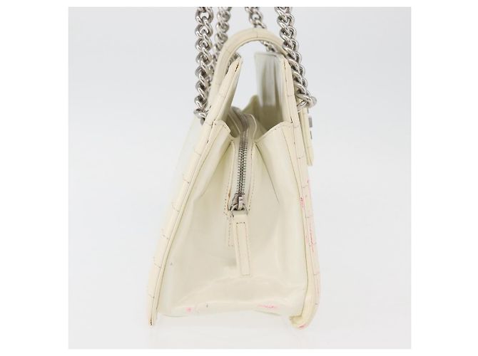 Borsa Boy Chanel in pelle verniciata bianca con catena, CC argento, Auth YKZ1054A Bianco - vista 5