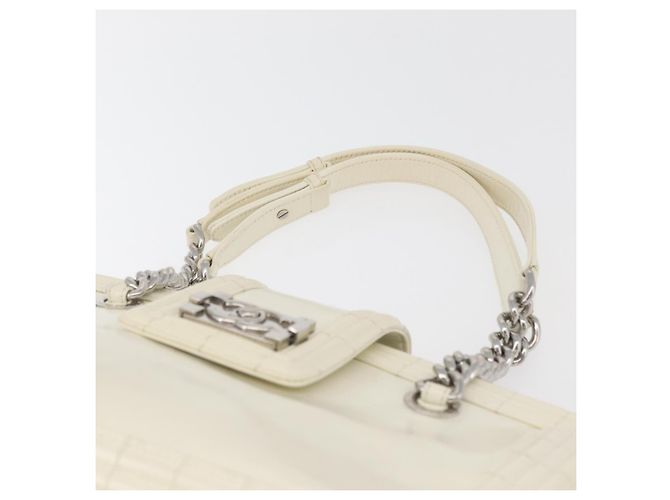 Borsa Boy Chanel in pelle verniciata bianca con catena, CC argento, Auth YKZ1054A Bianco - vista 8