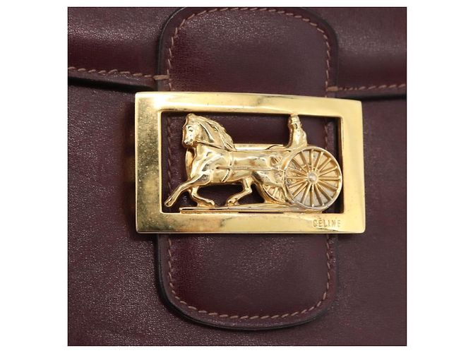 Borsa a spalla CÉLINE Carrozza in pelle Bordeaux Oro Auth 174318A D'oro Bordò - vista 14