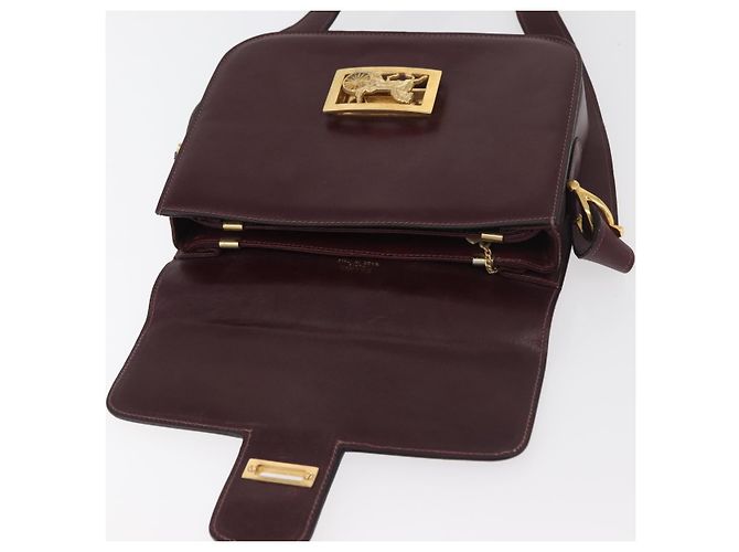 Borsa a spalla CÉLINE Carrozza in pelle Bordeaux Oro Auth 174318A D'oro Bordò - vista 15