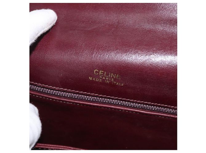 Borsa a spalla CÉLINE Carrozza in pelle Bordeaux Oro Auth 174318A D'oro Bordò - vista 16