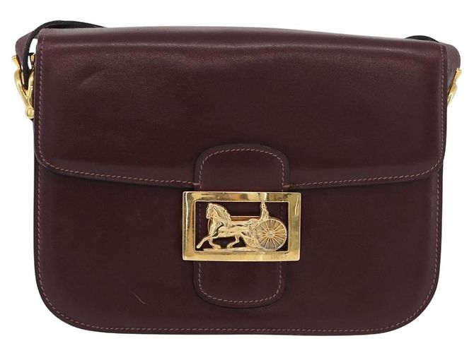 Borsa a spalla CÉLINE Carrozza in pelle Bordeaux Oro Auth 174318A D'oro Bordò - vista 2