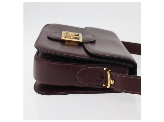 Borsa a spalla CÉLINE Carrozza in pelle Bordeaux Oro Auth 174318A D'oro Bordò - vista 4