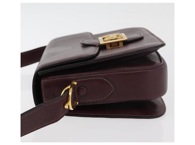 Borsa a spalla CÉLINE Carrozza in pelle Bordeaux Oro Auth 174318A D'oro Bordò - vista 5