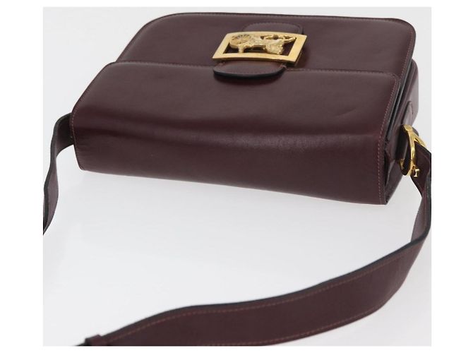 Borsa a spalla CÉLINE Carrozza in pelle Bordeaux Oro Auth 174318A D'oro Bordò - vista 6