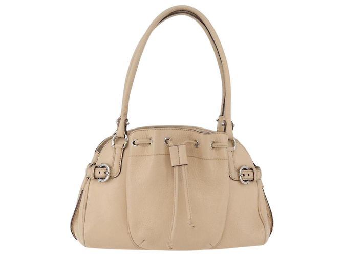 Borsa a mano Gancini in pelle beige e argento di Salvatore Ferragamo Auth hk3582 - vista 2
