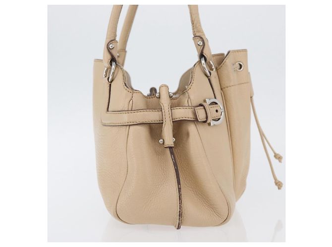 Borsa a mano Gancini in pelle beige e argento di Salvatore Ferragamo Auth hk3582 - vista 5