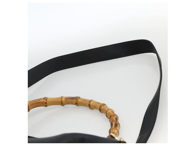 Borsa a Spalla in Pelle Gucci Bamboo 2way Nera Oro 001 2123 1577 Auth am11264 Nero D'oro - vista 10