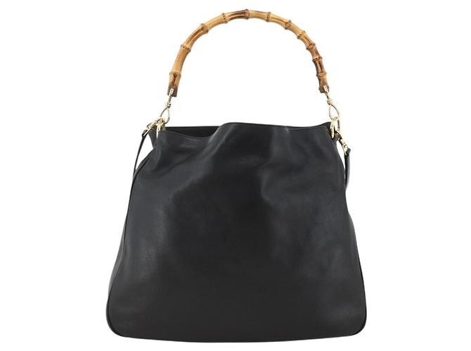 Borsa a Spalla in Pelle Gucci Bamboo 2way Nera Oro 001 2123 1577 Auth am11264 Nero D'oro - vista 2