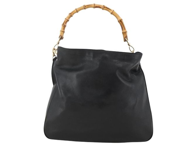 Borsa a Spalla in Pelle Gucci Bamboo 2way Nera Oro 001 2123 1577 Auth am11264 Nero D'oro - vista 3