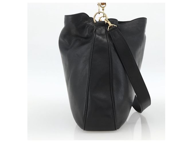 Borsa a Spalla in Pelle Gucci Bamboo 2way Nera Oro 001 2123 1577 Auth am11264 Nero D'oro - vista 4